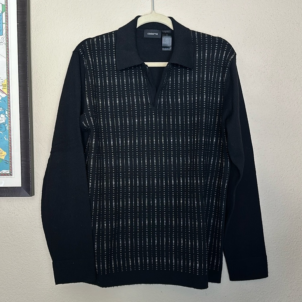 Claiborne Merino Wool Sweater with Zip-up V-Neck Collar, Men’s Medium